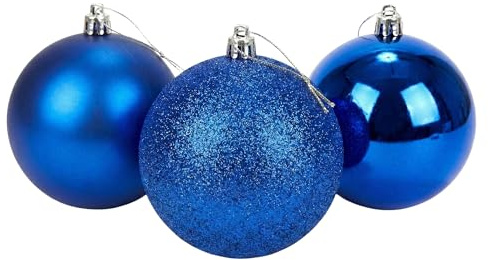 20cm/3Pcs Large Dark Blue Baubles PVC Shatterproof Glossy, Matt, Glitter Finish Christmas Balls Ornaments Assorted Set- Festive Xmas Tree Hanging Decorations, Round Ornament for Holiday Home Decor