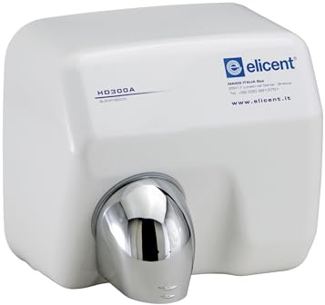 elicent HD300A Asciugamani Elettrico Automatico Antivandalo in Acciaio Bianco – Aria Calda 53°C, 96 km/h, Motore 250W – per Bagni Pubblici, Hotel, Palestre etc.