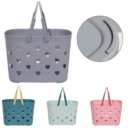 Panier de rangement en plastique avec poignée pour le rangement de shampooing, après-shampoing et produits de douche (gris)