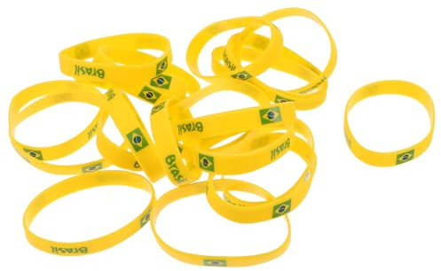 Toyvian 20pcs Brazilian Flag Silicone Wristbands for Men Women, Patriotic Sports Bracelets for Football Soccer Fans, Sturdy Country Flag Wristbands for Party and Game Accessories