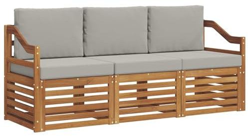 vidaXL Sofagarnituren 3 pcs Natürlich und Hellgrau Massivholz Akazie, Moderne Gartenmöbelsets, wetterfeste Sitzmöbel, Akazien-Sofa, Flexible Lounge-Lösungen für die Terrasse