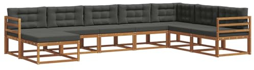vidaXL Outdoor-Sofagarnitur mit Kissen 8 pcs Natur und Anthrazit, Akazienholz Outdoor Sofa Set, modernes Ecksofa, langlebige Gartenmöbel, Terrassensitz, Lounge für den Hinterhof, Latten-Rücken-Design