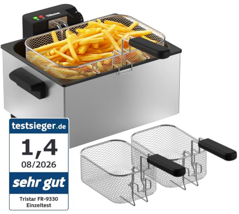 Tristar Friggitrice in Acciaio Inox, Capacità 5 L, 3000 W, Termostato Regolabile, Cestello Rimovibile, Uso Semi Professionale, FR-9330