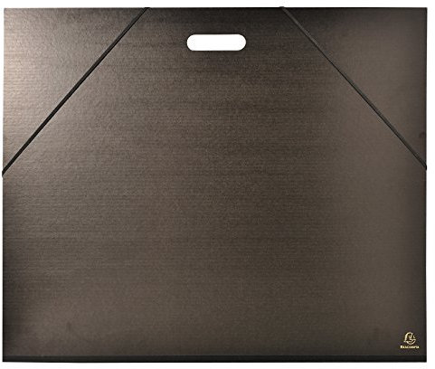 Exacompta 548900E Zeichenmappe mit Griff Kraft für DIN 59 x 72 mit 2 Verschlußbändchen aus Stoff. Aus extra starkem Karton 3cm Rückenbreite schwarz ideal zum transportieren und aufbewahren