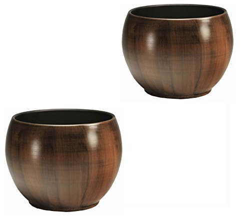 Set 2 Keramik Blumentöpfe Bali in Holzdekor Ø 13cm / H 10.5cm