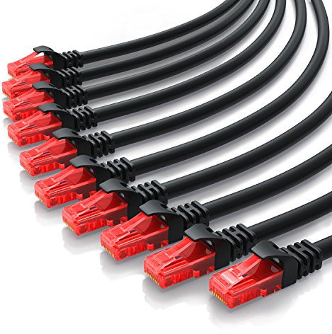 CSL 10 câbles réseau Cat 6 RJ45 Rond 10x 0,5m Set de Câbles LAN Gigabit Ethernet cable 1Gbps 50cm, 10/100 /1000 Mbits, Câble de Patch 250Mhz, UTP PIMF, Compatible avec Les Cat.5, Cat.5e, Cat.7 Noir