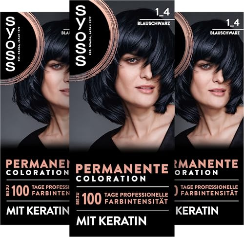 Syoss Coloration 1_4 Blauschwarz (115 ml), permanente Haarfarbe mit Keratin | Verleiht bis zu 100 Tage professionelle Farbintensität, für 100 % Grauabdeckung, Tiefenpflege Kur für dein Haar