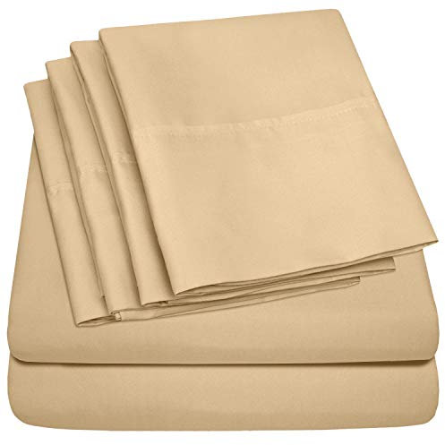 Bettlaken für Doppelbett, 4-teilig, 1500 Supreme Collection, fein gebürstete Mikrofaser, Tiefe Taschen, Doppelbett-Bettwäsche-Set, 1 extra Kissenbezug, Doppelbett, Kamel