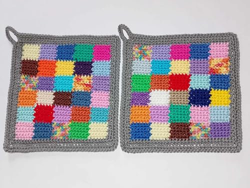 Storchenlädchen 1 Paar Bunte Viereckige Topflappen, 100% Baumwolle, Handarbeit