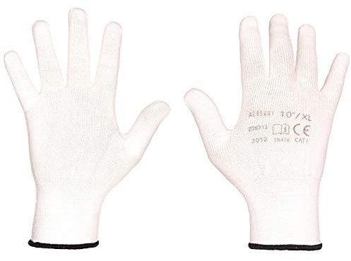 3Kamido Gants de Travail en Polyester tricotés - Gants de Montage, Confortables, pour réparations, entrepôts, pour Usage Domestique, travaux de Finition, Atelier, Assemblage Blanc (7, 12 Paires)