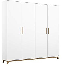 Rauch Möbel Carlsson Schrank Drehtürenschrank in Weiß, Griffe/Füße Eiche Massiv, 4-türig, inkl. Zubehörpaket Basic 1 Kleiderstange, 4 Einlegeböden, BxHxT 181x203x53 cm