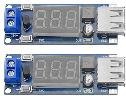 BGTXINGI 2PCS DC-DC Buck Voltage Converter Power Module 4.5-40V 12V to 5V/2A + Car Voltmeter Power Supply Switch Transformer with LED Voltmeter 5V USB Charger