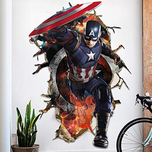 LCFF Wandtattoo 3D Wandaufkleber Wandbilder Iron Man Superheld Captain America Hulk Models Avengers Abziehbilder Tapete for Wohnzimmer Schlafzimmer-Kind-Raum 60 × 90cm (Color : B)