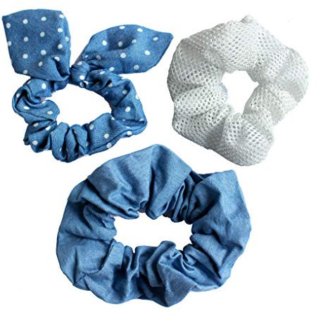 LIKERY 'StoneWashed' Scrunchies | Haargummis und Armbänder | Jeans-Scrunchie | Blaue Zopfgummis | Netz-Haarband