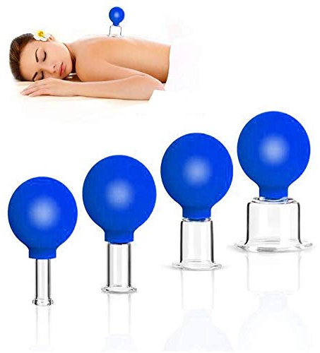 Schröpfgläser mit Saugball,Wannoc 4er Schröpfglas-Set mit Ball, Aus Echtglas Hochwertige Medizinische Feuerlosen Schröpfen,Schröpfglas gegen Verspannungen und Cellulite