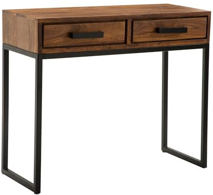 Wohnling Konsolentisch Sheesham Massivholz/Metall 90x76x36 cm Flurtisch, Anrichte Wohnzimmertisch Schmal, Design Schreibtisch Modern