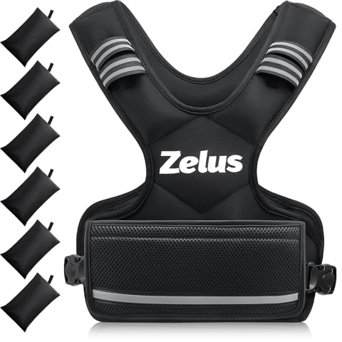 ZELUS Weighted Vest for Men and Women | 4-10lb/11-20lb/20-32lb Vest with 6 Ironsand Weights for Home Workouts | Adjustable Body Weight Vest Exercise Set for Cardio and Strength Training (4-10 lb.)