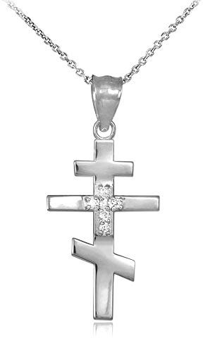 Little Treasures Zirkonia Sterling Silber 925 Russisch Orthodox Kreuz Anhänger Halskette (Verfügbare Kettenlänge 40cm - 45cm - 50cm - 55cm)