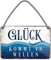 Glück kommt in Wellen - Metallschild mit Kordel und Saugnapf - maritime Wanddeko oder Türdeko für Strandkorb Badezimmer Garten Balkon Terrasse Balkon Eingang Lieblingsplatz Boot Garage - 18x12cm