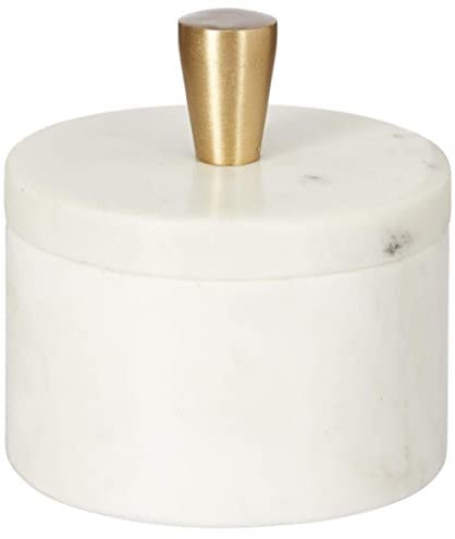 Queenza White Marble Salt Cellar with Lid and Brass Knob, 3 Inch Salt Box