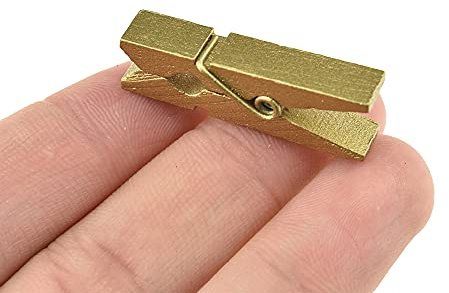 HAHIYO Lot de 50 petites pinces à linge en bois doré - Ne tombent pas - 3,5 cm de long - Ressorts robustes - Ne rouille pas - Ne se décolore pas - Pour linge, salle de bain, bricolage, photos, sacs