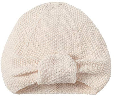 Nordic Coast® Baby Turban Strick – Baby Mütze Natur Weiß – 100% Oeko Tex Baumwolle – 0-3 Monate - Strickmütze Kopfbedeckung Mädchen