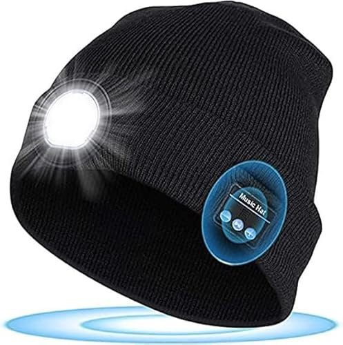 flintronic LED Mütze Mit Licht, Bluetooth Mütze mit Licht Männer, Mütze mit Musik mit Kopfhörer & Lautsprechern, Beleuchtete Mütze, Winter Warm Stirnlampe Mütze für Weihnachten, Geschenk für Papa