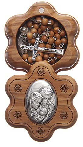 Holyart Kästchen in Blumenform aus Olivenholz mit Rosenkranz, 5 mm