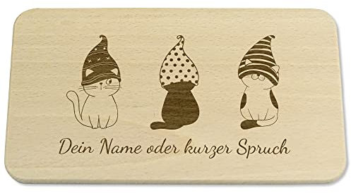 Kreativknoten Frühstücksbrettchen für Kinder personalisiert, Geschenkidee als Geburtstagsgeschenk oder Babygeschenk, Taufgeschenk. Ein nachhaltiges Geschenk aus Massivholz - Wichtel Katzen