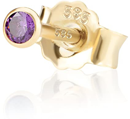 NKlaus Einzel 2,0mm 585 Gelb Gold 14 K Ohrstecker Drittohrstecker, Ersatzohrstecker Einzelohrstecker Zirkon Butterfly Verschluss Damen Mädchen