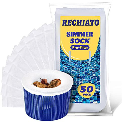 RECHIATO Lot de 50 chaussettes pour skimmer de piscine, filtres et écumoires pour filtrer les débris et les feuilles, système de filtration Protact des piscines enterrées et hors sol