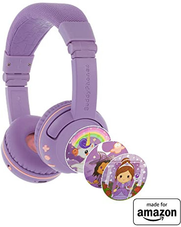 All-New, Made for Amazon BuddyPhones PlayTime Volume-limiting Bluetooth Child Headphones Age (3-7), Great Purple