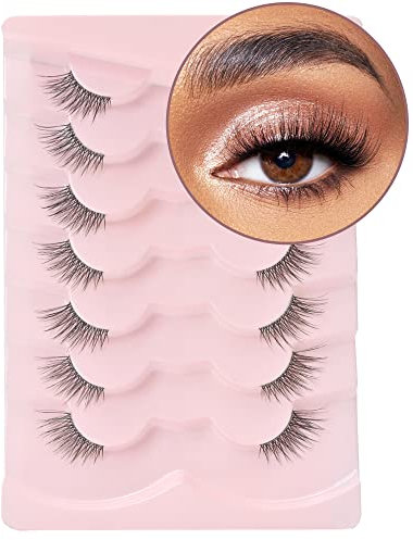 Onlyall Demi-Cils Faux Cils Aspect Naturel Cils Vaporeux Demi-Cils Naturels Cils à Bande Claire Pack 3D Faux Cils de Vison 7 Paires C02