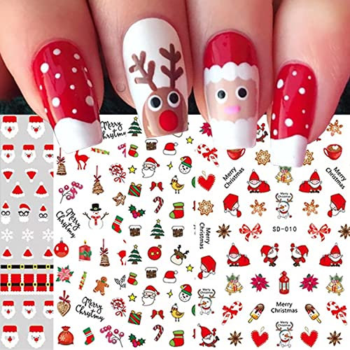 Nagelsticker Weihnachten, 10 Blatt Selbstklebend Nagelaufkleber Nail Art Sticker Dekoration Nageldesign Zubehör