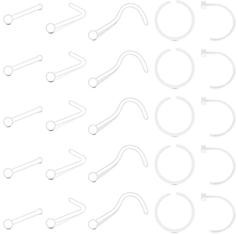 LAURITAMI Nasenpiercing Nasenring Nasenstecker 20G 18G Acryl Flexible Dünn Nase Ring Stecker Nase Piercing