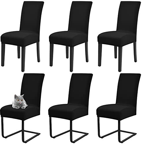 Pesonlook Stuhlhussen 6er-Set, elastische Esszimmerstuhlbezüge, Spandex-Sitzbezüge für Esszimmer, abnehmbare, waschbare Schonbezüge für Hotelrestaurants (schwarz)