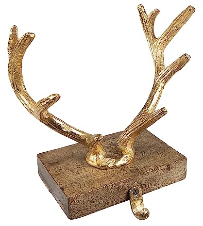 Clayre & Eef Haken für Weihnachtssocke 17 cm Goldfarbig Aluminium Geweih