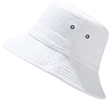 YAMEIZE Summer Trendy Bucket Hat Classic - Black for Women Men Teens UV400 Colored Bucket Hat Beach Travel Classic Bucket Hat Fishmen Cap Sun Fishing Golf Outdoor, 7-8, White-1