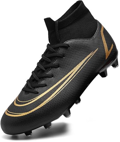 ASOCO DREAM Football Boots Men's Astro Turf Trainers High-Top Cleats Soccer Shoes Teens Outdoor Professional Athletics Training Sneakers,Black,5 UK