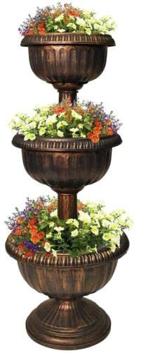 Top Home Solutions 3 Tier Plastic Flowers Planter Patio Display - Stable Base Outdoor Garden Flower - Durable Fancy Antique Plant Flower Pot - Indoor Display Flower Planter