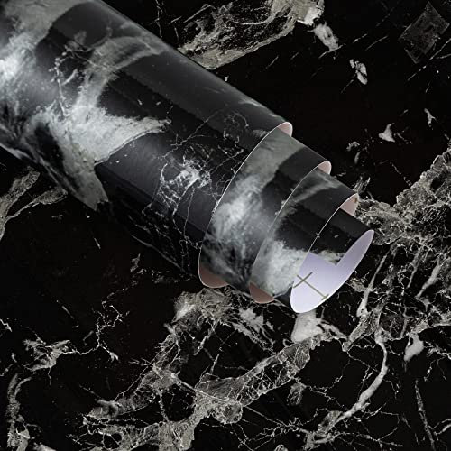 JSEVEM 40CM×3M Black White Pattern Marble Wallpaper Peel and Stick Thick Textured Waterproof Granite Sticky Back Plastic Contact Paper Self Adhesive Vinyl Wrap Worktop Stickers Decor Renter for Walls