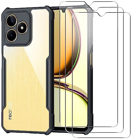NUCNOK Funda para Realme C53 + [3 Pack] HD Protector de Pantalla Cristal Templado,Proteccíon de Silicona Suave TPU Antichoque Case