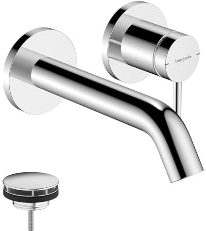hansgrohe Tecturis S - grifo lavabo empotrado con desagüe, grifo monomando lavabo 16,5 cm, mezclador monomando lavabo ahorro de agua (EcoSmart+), cromo, 73350000