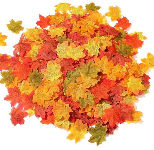 ZKSXOA 100 pièces de Feuilles d'érable artificielles d'automne, Plante de Feuille d'érable simulée, décoration de fête de Mariage en Salle de Classe pour Les Mariages, Accessoires de scène Photo