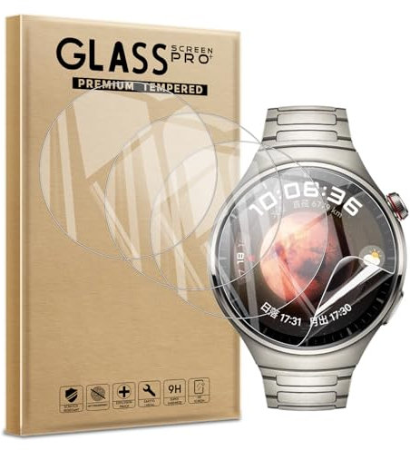WFTE Pellicola protettiva per Huawei Watch 4 Pro da 48 mm, confezione da 4, pellicola protettiva flessibile in TPU [copertura completa] [HD Clear] [senza bolle] ultra sottile TPU pellicola morbida -