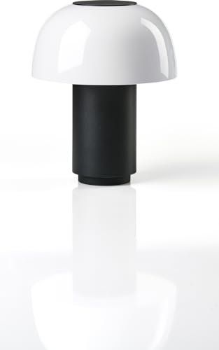 Zone Denmark Harvest Moon Lampe, Wiederaufladbare Tischlampe mit dimmbarem Licht, Tragbare LED-Lampe mit USB-C-Kabel, Warmes Licht für Wohnzimmer, Terrasse & Schlafzimmer, Ø 18 cm, Höhe 22 cm, Schwarz