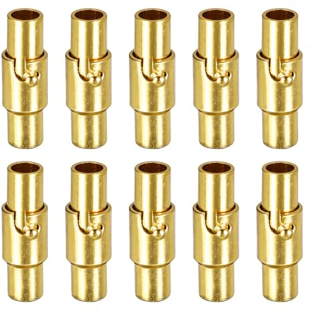 QUARKZMAN Leder Kordel Endkappen Armband Verschluss, 10 Stück 3mm Loch Magnetische Verschlüsse für Lederband, Kordel Endkappenn Verschluss für Armbänder Schmuckherstellung DIY Basteln, Gold