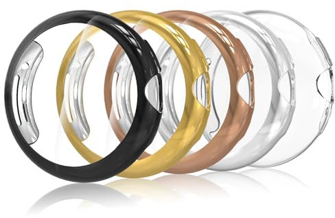 Simpeak 5 Stück Hülle Kompatibel mit Google Pixel Watch 2/1 (2023/2022), Schutzhülle Leicht Weiche Uhrengehäuse Silikon Ultradünne TPU Case, Kompletter Schutz, Transparent/Schwarz/Roségold/Gold/Silber