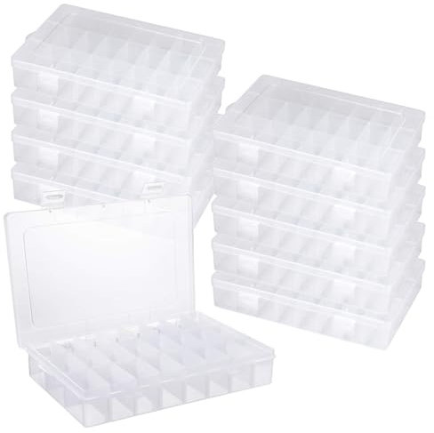 MUNGHOK 10 Stück 24 Fächer Aufbewahrungsbox Plastik, Klein Aufbewahrungsbox Verstellbare Fächer, Einstellbar Sortimentskasten Klar Sortierboxen für Kleinteile Schrauben Schmuck Ohrringe