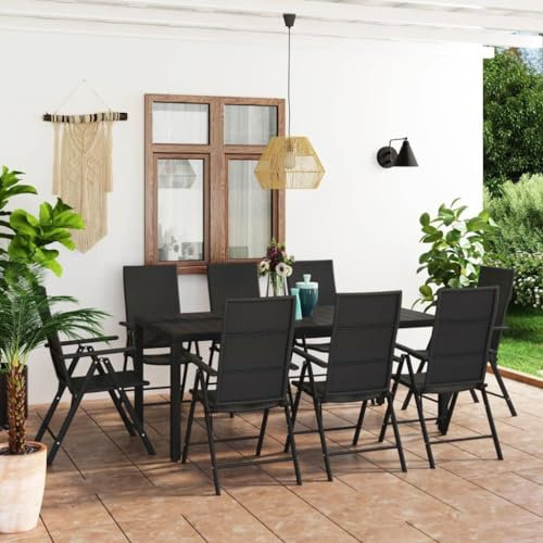ULUYYUC 9-TLG. Garten-Essgruppe, Eckbank Küche Fußhocker Schlafsofa Gartenmöbel Set Geeignet für Garten Balkon Außenbereich Hinterhof Schwarz